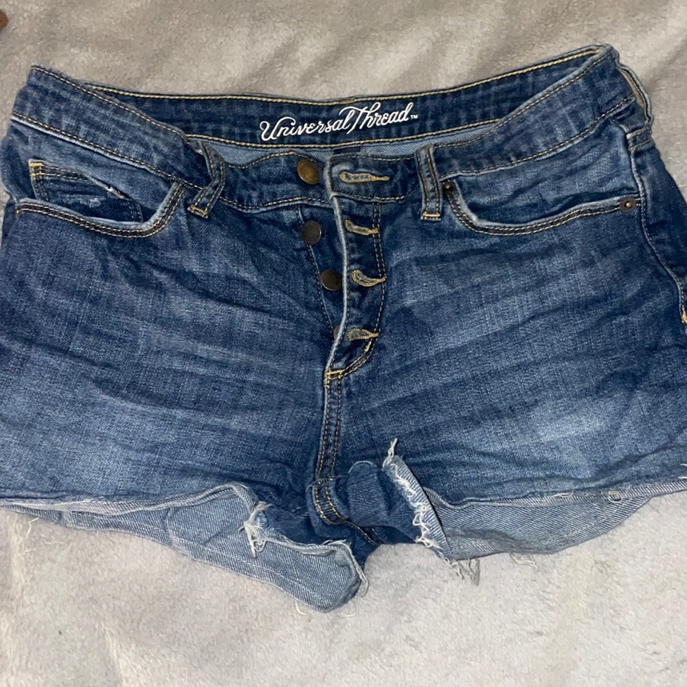 High waisted blue denim shorts